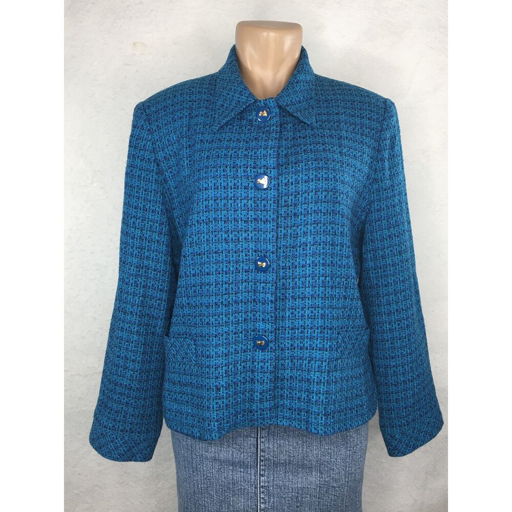 Henry-Lee Petites Blazer Womens 16P Vintage Teal/Blue & Black Plaid Office